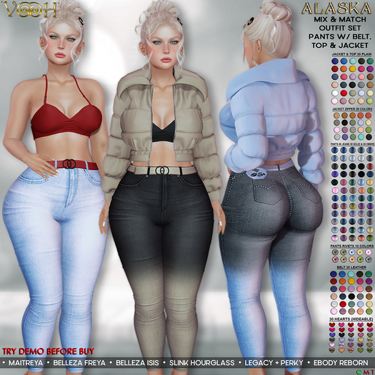 PROMO! " VOOH " ALASKA MIX & MATCH OUTFIT SET - JEANS PANTS, JACKET & TOP {MAITREYA, LEGACY+PERKY, FREYA, ISIS & REBORN}