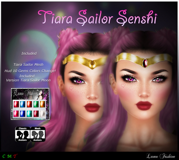 -Lamu Fashion-Tiara *Sailor Senshi* Hud 10 Gems Color Change