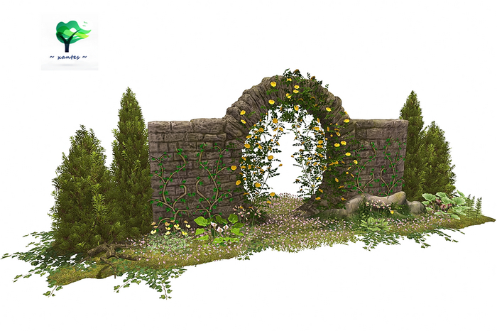 Circle Arch Garden Gate w. Landscaping