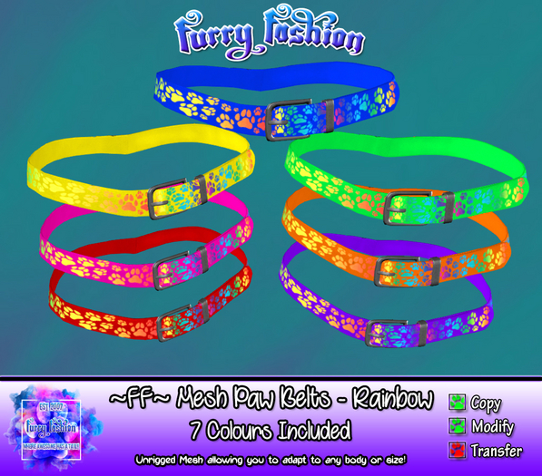 ~FF~ Mesh Paw Belts Rainbow