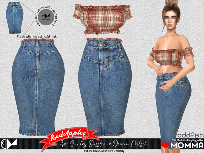 ODd RedApples - 2pc Denim Skirt + Top For Love Momma