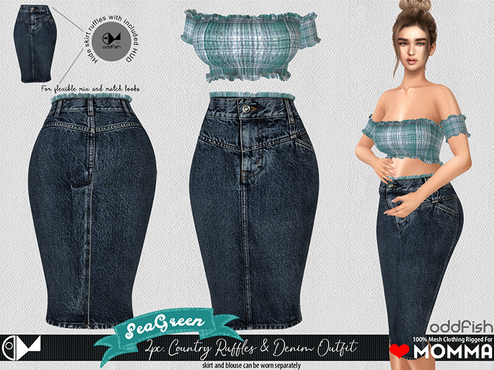 ODd SeaGreen - 2pc Denim Skirt + Top For Love Momma