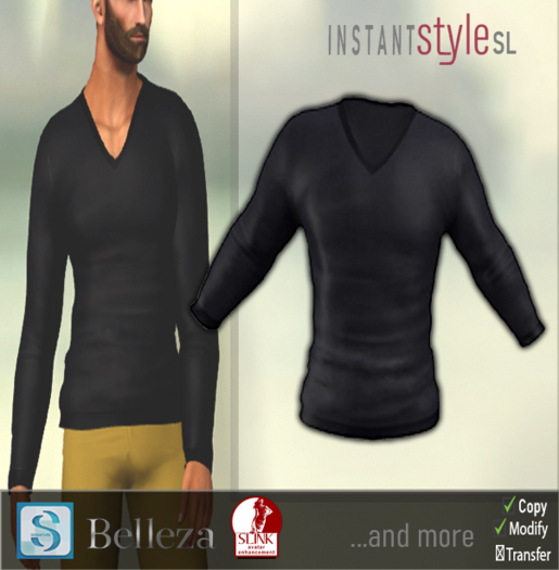 InSty Mens- Navy- V neck Slim Top