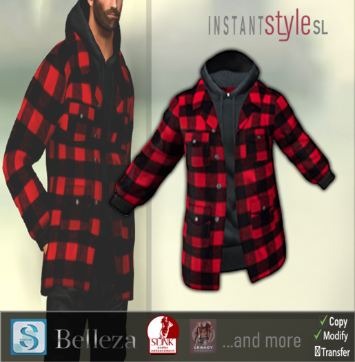 InSty- Mens-Red/Grey- Jacket with Hoodie