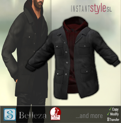 InSty- Mens-Grey/Red- Jacket with Hoodie