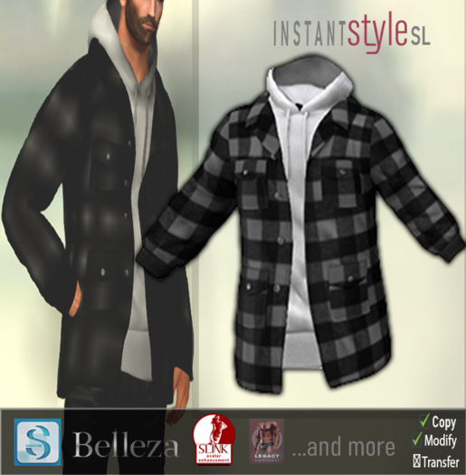 InSty- Mens-Grey/Lt Grey- Jacket with Hoodie