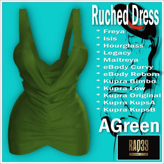 [R39] Ruched Dress-AGreen