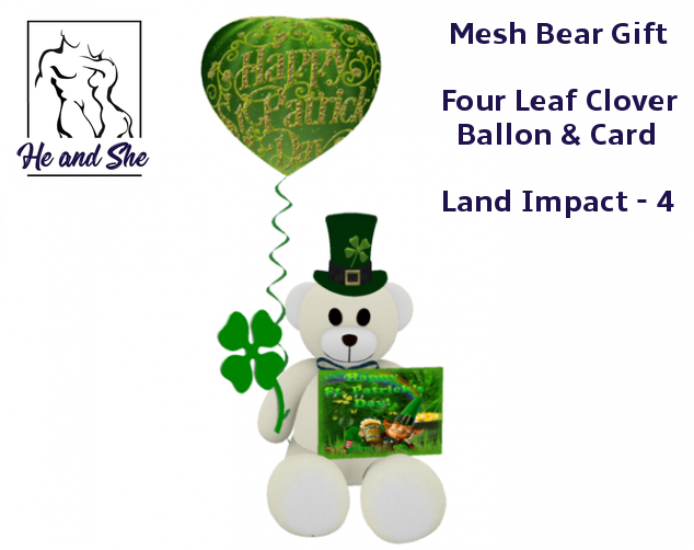 Happy St. Patrick's Day Mesh White Teddy Bear with Hat, Balloon, Shamrock & Card  *Promotional Promo Sale Price