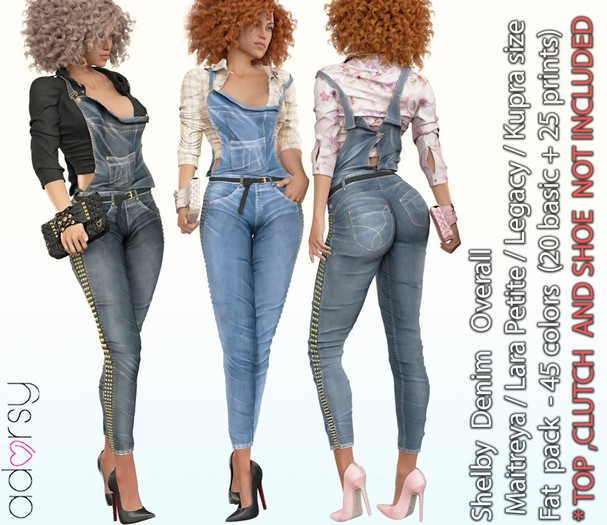 adorsy - Shelby Denim Overall Fatpack - Maitreya/Legacy/Lara Petite/Kupra