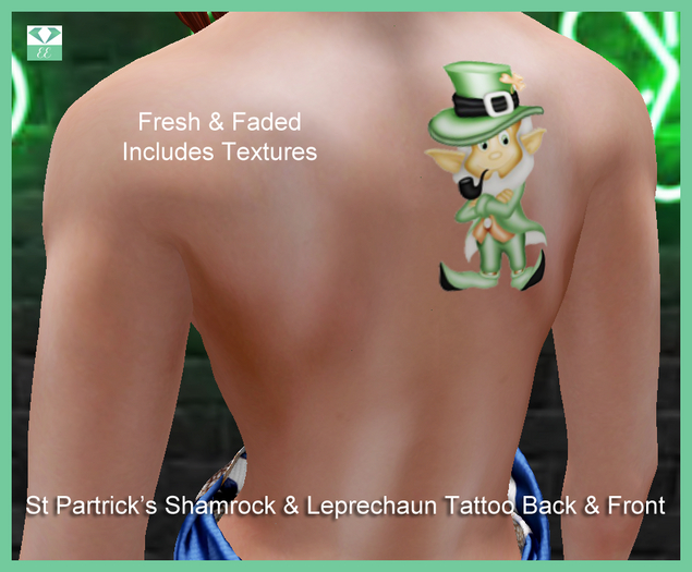 St Patrick's Shamrock & Leprechaun Front & Back Tattoo