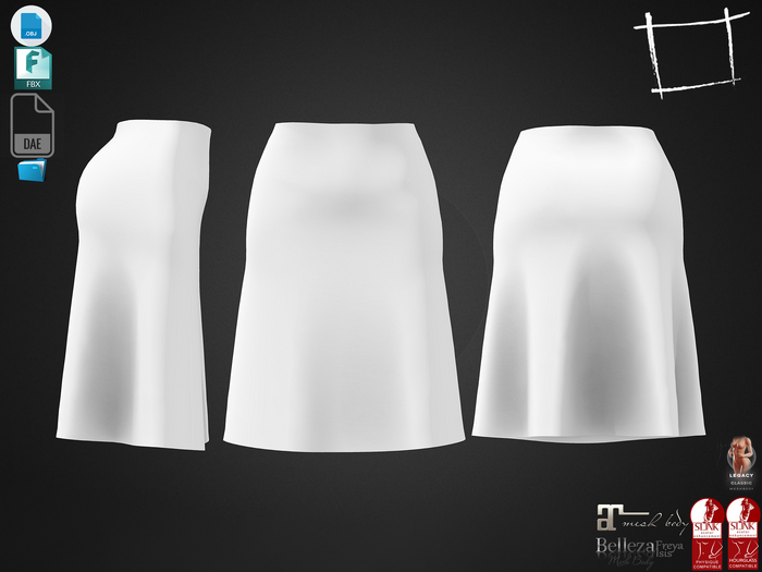 Dae Obj FBX For Knee Length Skirt Maitreya, Slink (Physique,Hourglass), Belleza (Isis,Freya), Legacy