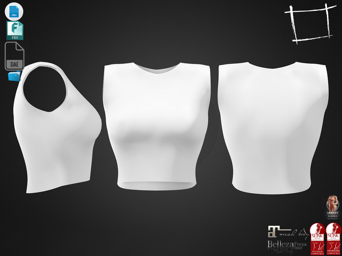 Dae Obj FBX For Sleeveless Round Neck Female Crop Top Maitreya Slink Physique Hourglass Belleza Legacy