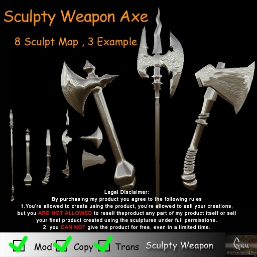 -=((Guu))=- Sculpty Weapon AXe [BOXED] / Sculpt MAP 