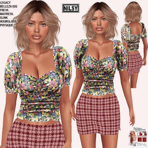 DRAPED TOP AND SLIT SKIRT,MESH BODY