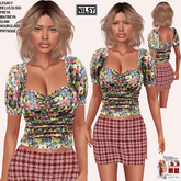 DRAPED TOP AND SLIT SKIRT,MESH BODY
