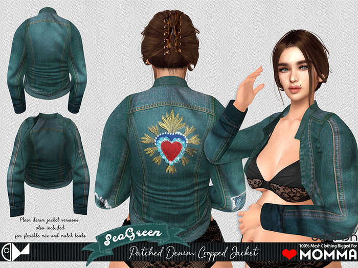 ODd Patched Denim Cropped Jacket in SeaGreen