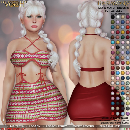 " VOOH " HARMONY DRESS 80 TEXTURES MIX & MATCH {MAITREYA • LEGACY • PERKY • REBORN • ERIKA}