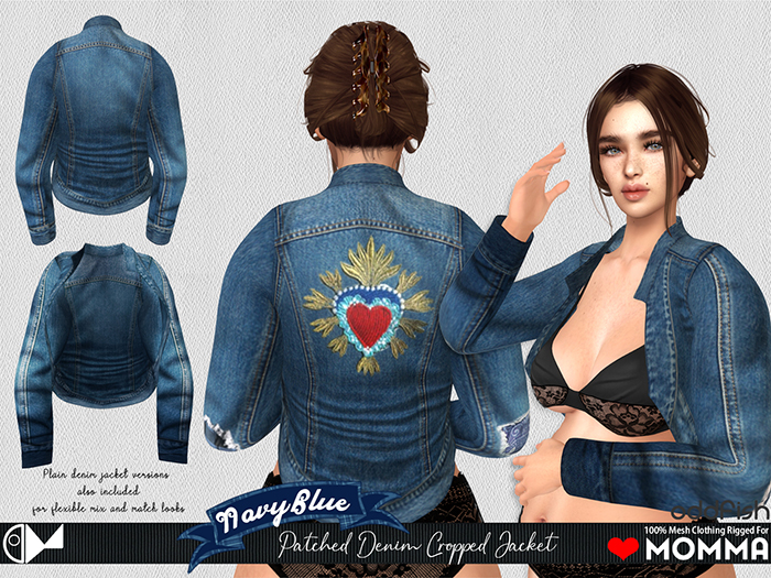 ODd Patched Denim Cropped Jacket in NavyBlue