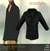InSty Mens- Black- Pea Coat Front Close