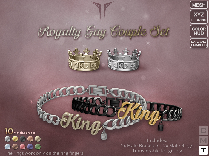 **RE** Royalty Gay Couple Bracelets & Rings Set - Transferable
