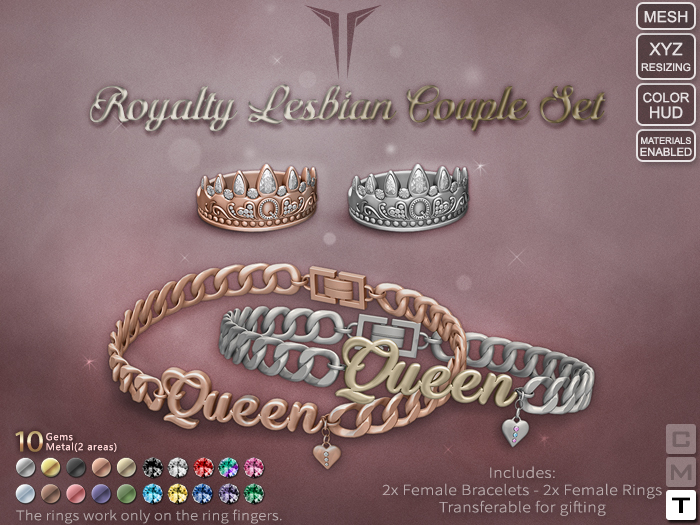 **RE** Royalty Lesbian Couple Bracelets & Rings Set - Transferable