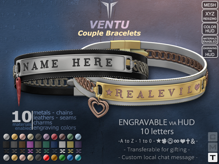 **RE** Ventu Couple Bracelets - ENGRAVING - Transferable