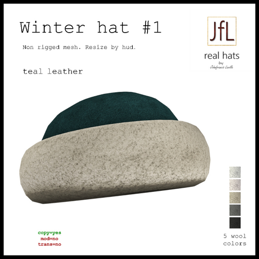 JfL Winter hat No 1 _teal_ BOXED