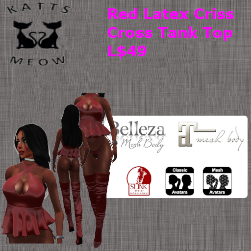 Red Latex Criss Cross Tank Boxed