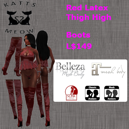Red Latex Thigh High Boots Boxed
