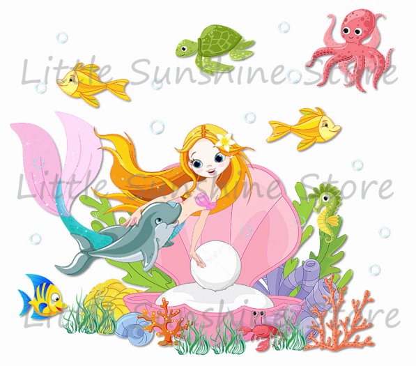 εїз ☀Wall Decal /The Mermaid and the Dolphin ( Not Texture/ Transp.Background ) ☀ εїз