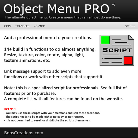 Second Life Marketplace - Object Menu PRO