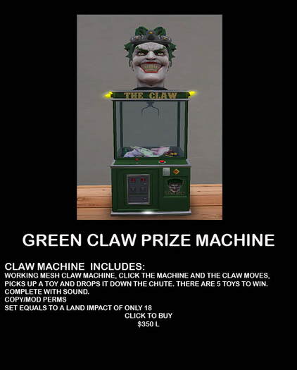 Fun Arcade Working Green Claw Prize Machine V2