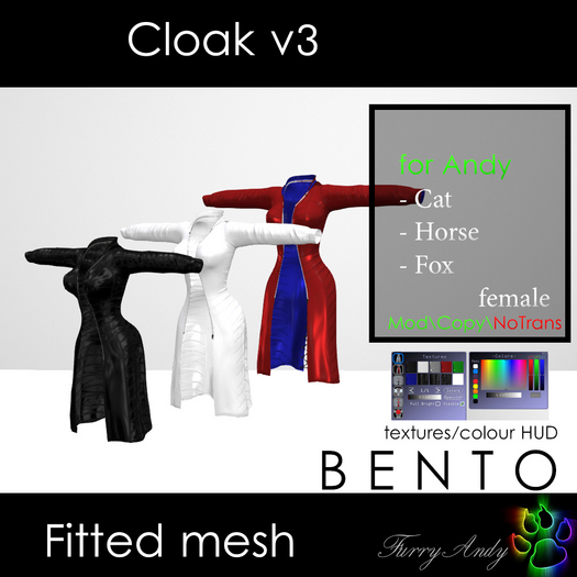 Furry Andy - Cloak v3 for Andy Cat/Horse/Fox female