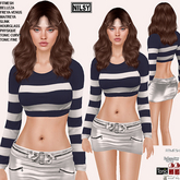 STRIPE TOP AND SATIN SKIRT,CL&MESH BODY