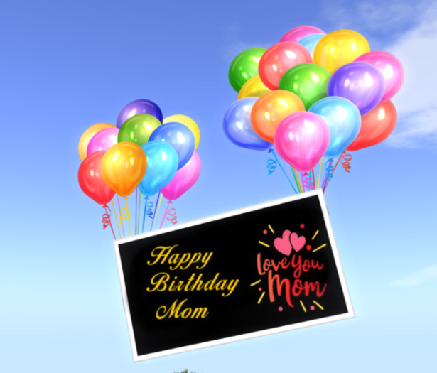 Happy Birthday Mom with balloons banner