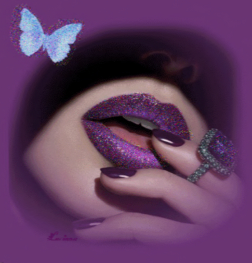Girl lilac lips. Animated picture