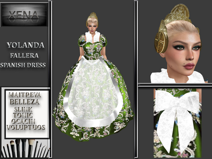YOLANDA, FALLERA DRESS GREEN. TYPICAL SPANISH
