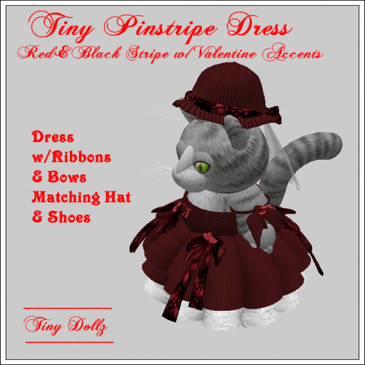 Tiny Dollz Pinstripe Dress Red&Blk Boxed