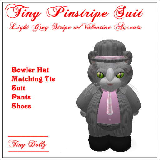 Tiny Dollz Pinstripe Suit LtGrey Boxed