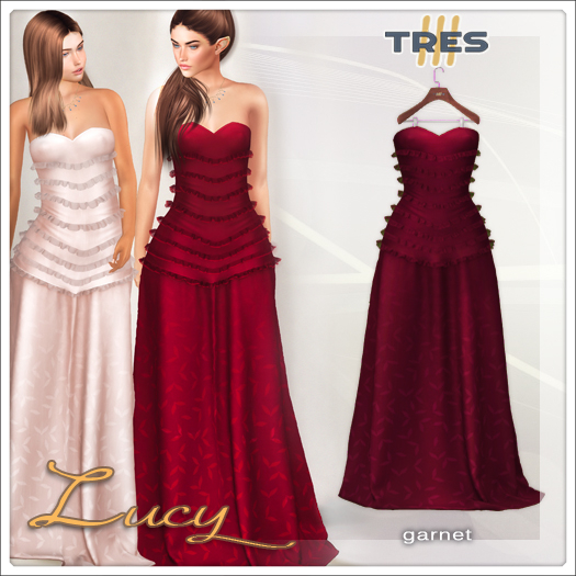 TRES - Lucy Garnet - Elegant Fantasy Gown Dress with necklace - Maitreya / Legacy / Kupra 