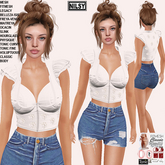 FRILL SLEEVE CORSET TOP&RIPPED SHORTS,CL&MESH BODY