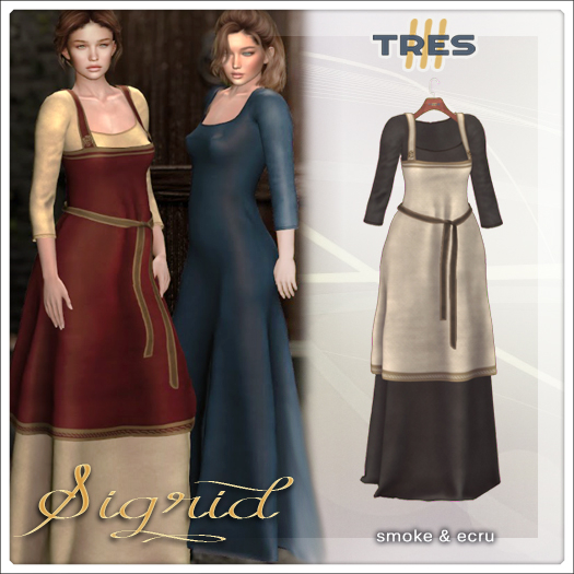 TRES - Sigrid Smoke & Ecru - Exclusive Medieval fantasy Dress & Apron, North inspired - Maitreya / Maitreya Petite