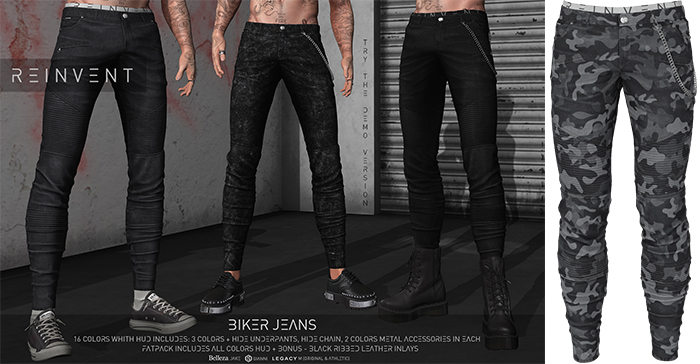 REINVENT I Biker Jeans I Camo b&w