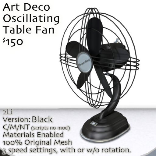 % Art Deco Oscillating Table Fan (black) *MESH*