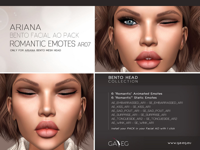 Second Life Marketplace - [GA.EG] Ariana Bento Facial AO Pack - AR07 ...