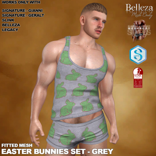 RGDW - Easter Tank and  Boxer Set - Easter Bunny Grey
