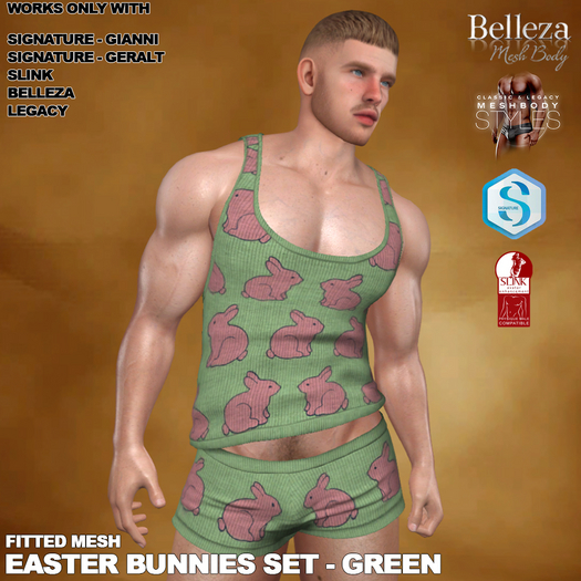 RGDW - Easter Tank and  Boxer Set - Easter Bunny Green