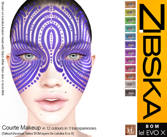Zibska Evo X ~ Courte Makeup in 12 colors with 3 transparencies in tattoo and universal tattoo BOM layers