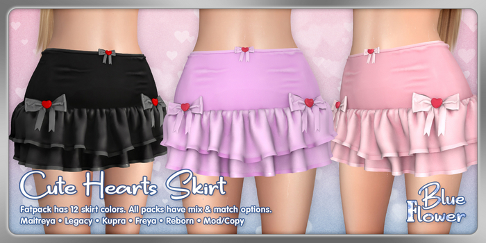 Blue Flower - Cute Hearts Skirt - Fatpack