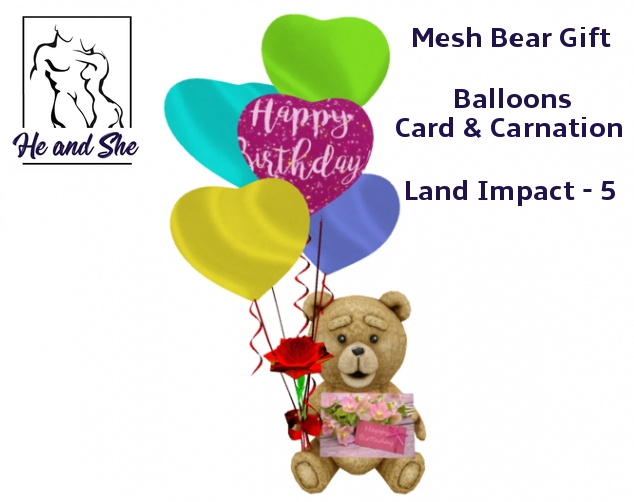 Happy Birthday Mesh Teddy Bear with Balloons, Card & Carnation Promo ****** Birthday Party Promotional Gift Sale Price  